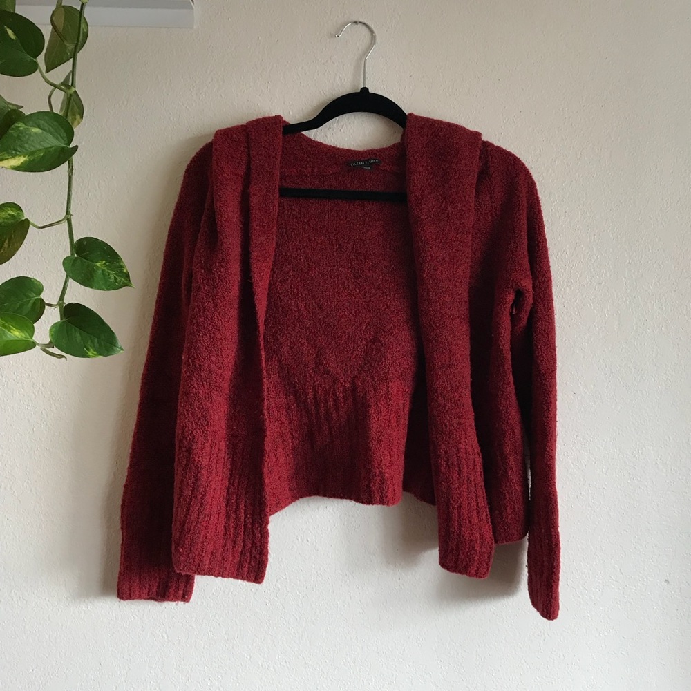 Eileen Fisher cropped red sweater with hood